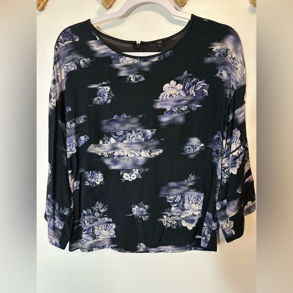 Tibi‎ Floral Blouse Top Viscose 3/4 Sleeves Size 4 Business Causal Workwear